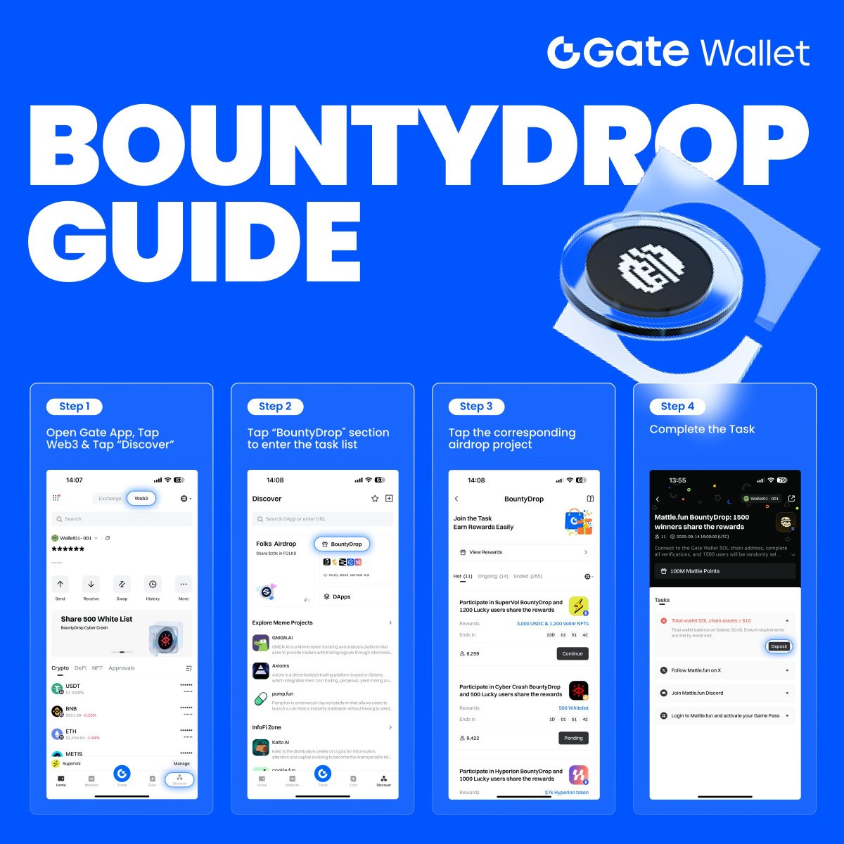 🔥#GateWallet &amp; <a href="/mattlefun/">Mattle.fun - Available on Seeker 📱</a> #BountyDrop is Live!
Complete the Tasks to Share 100M Mattle Points
 ✅ Hold assets worth at least 10 USDT (or equivalent) in Gate Wallet across the SOL chain.
 ✅ Follow Mattle.fun on X
 ✅ Join Mattle.fun Discord
 ✅ Login to