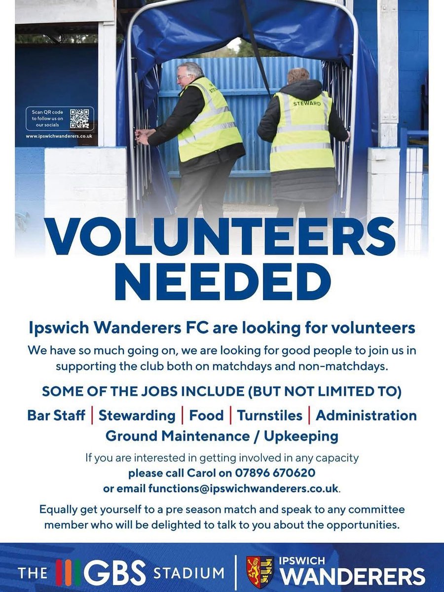Patrick Lewis (@pat_j_lewis) on Twitter photo Come and join our winning team!
Volunteers are the life blood of local and grassroots football and we welcome you!
Lots going on in the future at <a href="/_IWFC/">Ipswich Wanderers FC</a> Come and join our winning team!
Volunteers are the life blood of local and grassroots football and we welcome you!
Lots going on in the future at <a href="/_IWFC/">Ipswich Wanderers FC</a>