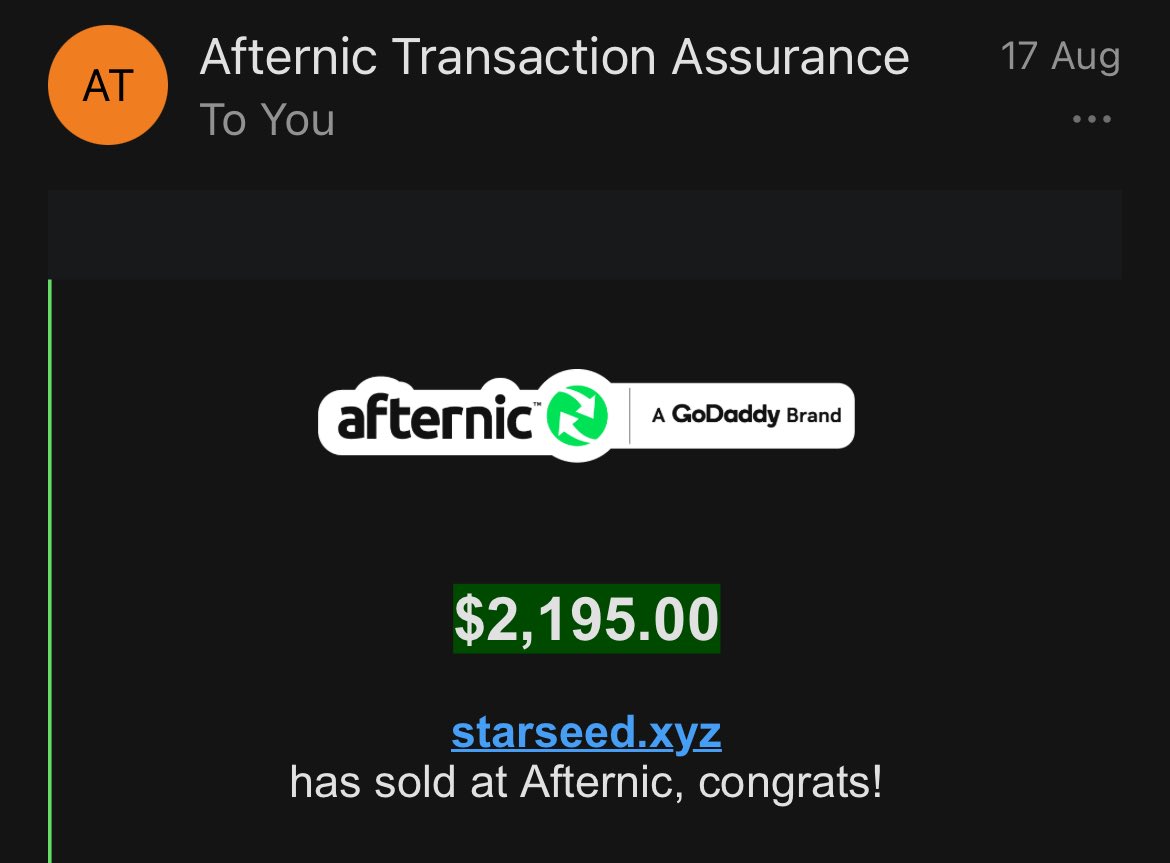 Saw a .xyz sale with my own two eyes! Thanks <a href="/afternic/">Afternic</a>