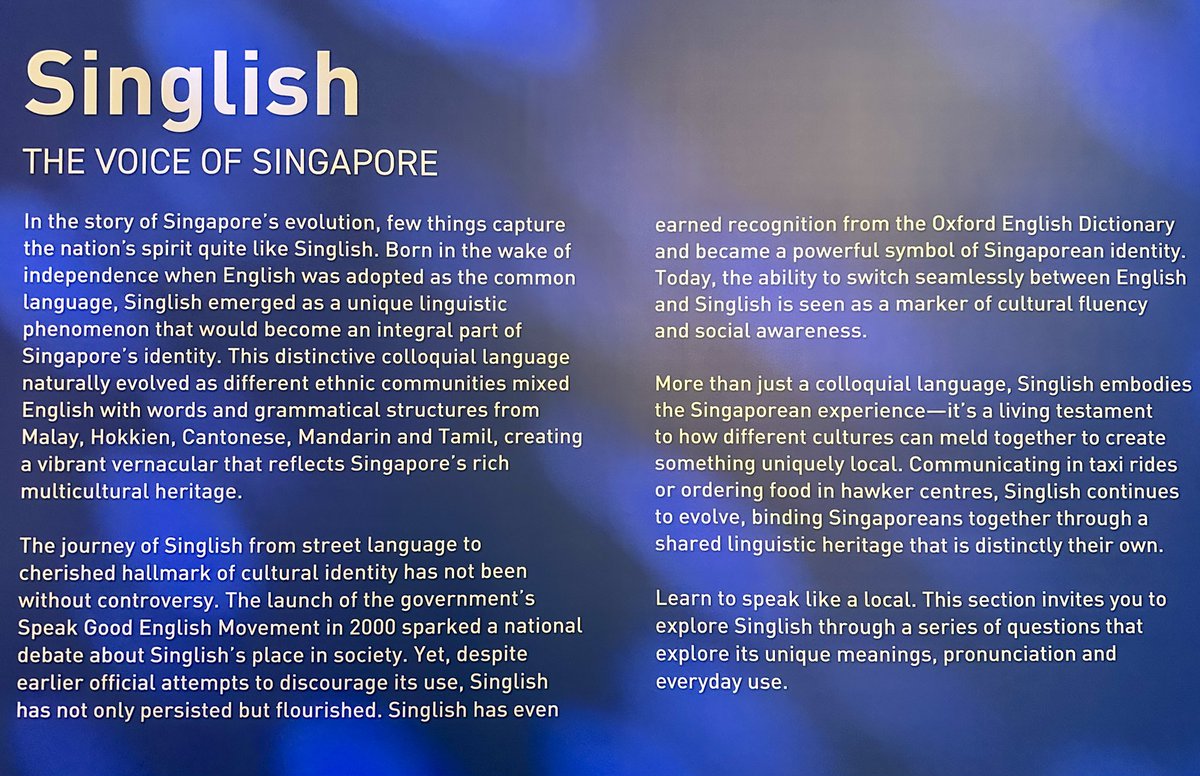 シンガポールのArtScience Museumでポップカルチャーの展示があったんだけど、Singlishの説明が素敵だった
Cultural fluencyって考え方好きすぎる