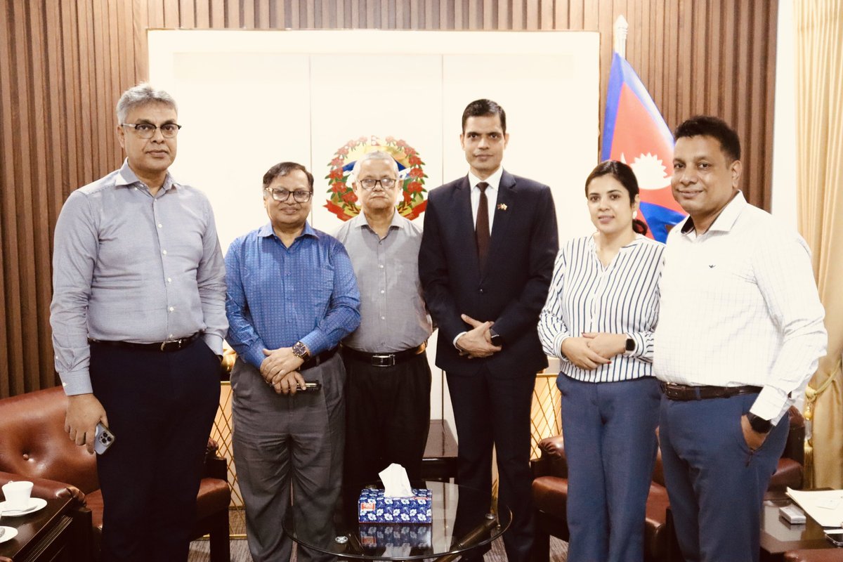 Nepal in Bangladesh (@nepalinbgd) on Twitter photo Ambassador <a href="/gsbhandaari/">Ghanashyam Bhandari</a> met with leaders of the Bangladesh Jute Association at the Embassy today.
The meeting focused on exploring avenues to expand bilateral trade and cooperation in the jute sector. Ambassador <a href="/gsbhandaari/">Ghanashyam Bhandari</a> met with leaders of the Bangladesh Jute Association at the Embassy today.
The meeting focused on exploring avenues to expand bilateral trade and cooperation in the jute sector.
