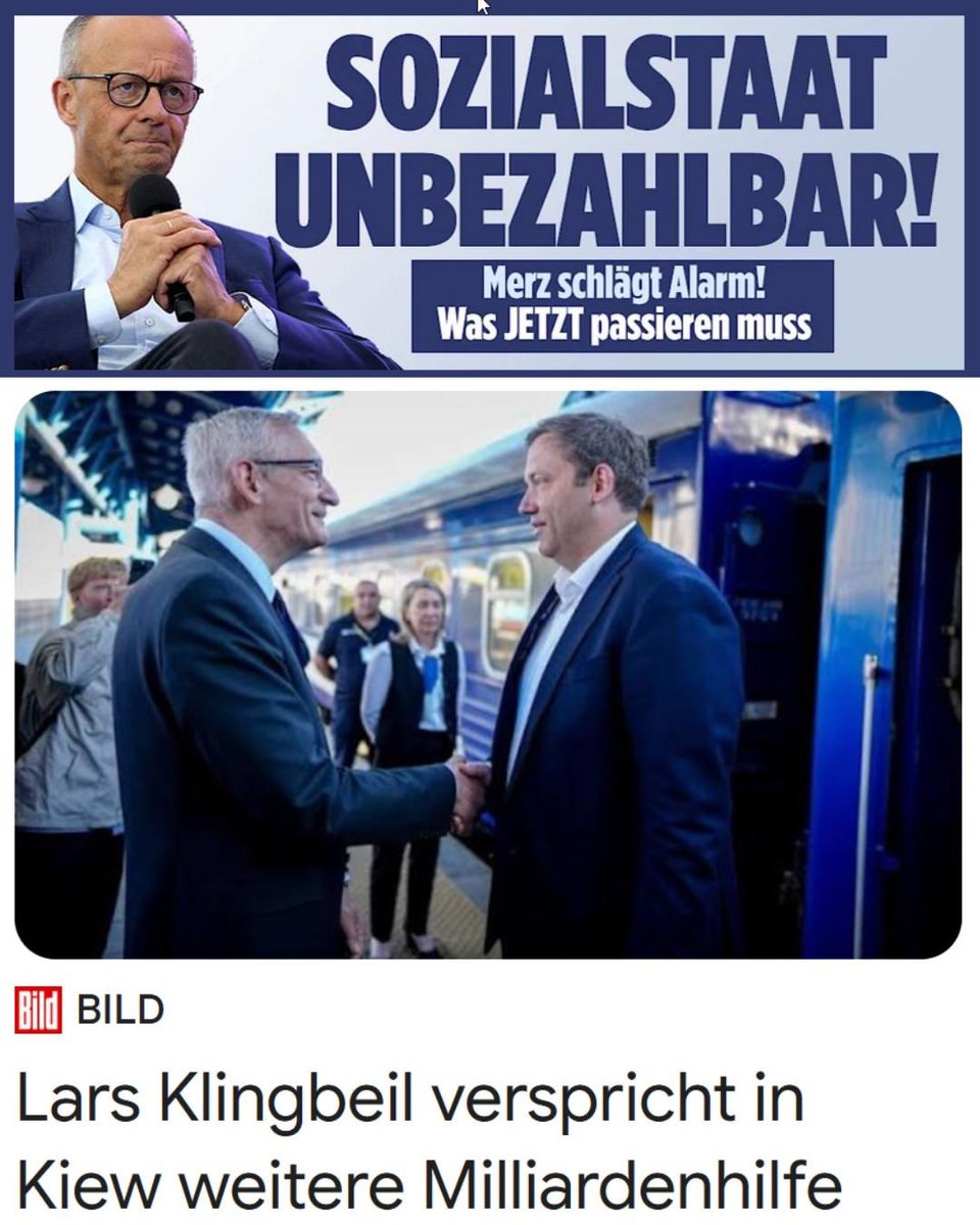 Was für ein Irrsinn: Nach 50 Mrd. € Steuergeld für einen nicht gewinnbaren Krieg wollen #Merz &amp; #Klingbeil jetzt weitere 25 Mrd. € in den nächsten 3 Jahren für Waffen an die #Ukraine verpulvern. Und dann heißt es, Deutschland könne sich seinen #Sozialstaat nicht mehr leisten…
