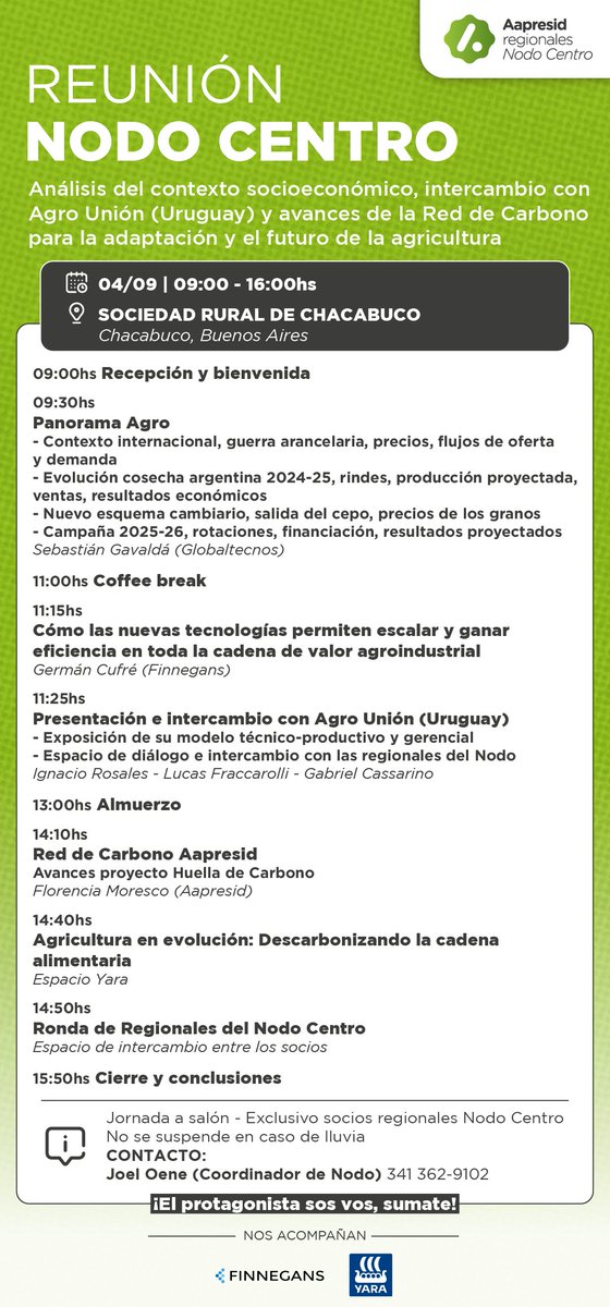 Globaltecnos S.A. (@globaltecnos) on Twitter photo 🚜🌱 ¡Reunión Nodo Centro!
📍 Chacabuco, 4/09 – 9 a 16 hs
👉 Panorama agro, Agro Unión (Uruguay) y avances de la Red de Carbono.
Con la participación de <a href="/Segavalda/">Sebastian Gavalda</a> 💡
#Aapresid #regiones #nodocentro #análisis #panoramaagro #tecnologías #cadena #valor #mundo #Uruguay #Agro 🚜🌱 ¡Reunión Nodo Centro!
📍 Chacabuco, 4/09 – 9 a 16 hs
👉 Panorama agro, Agro Unión (Uruguay) y avances de la Red de Carbono.
Con la participación de <a href="/Segavalda/">Sebastian Gavalda</a> 💡
#Aapresid #regiones #nodocentro #análisis #panoramaagro #tecnologías #cadena #valor #mundo #Uruguay #Agro
