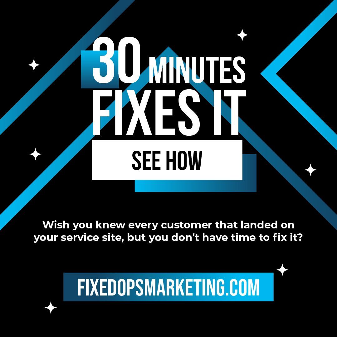 🎯 Know every customer that lands on your service website. Get the fix in less time than it takes to change your oil. #NOEXCUSES

buff.ly/zmdwotM

#fixedops
