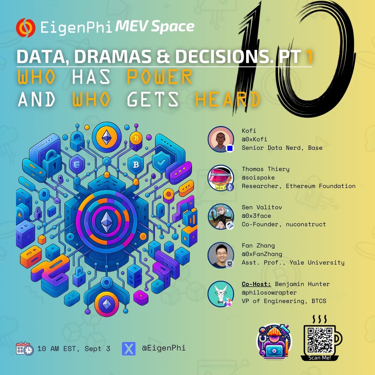 10 years in, Ethereum runs the world’s most composable financial OS.
But behind every upgrade, every fork, every flamewar… was data—or the lack of it.

🧠 We bring together data scientists, dApps builders, and researchers to explore how data has shaped Ethereum’s past and