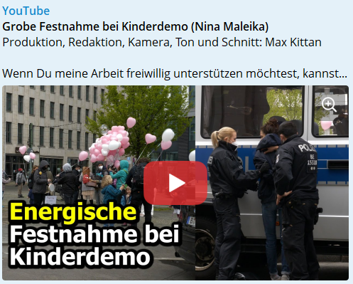 Markus Haintz (@haintz_medialaw) on Twitter photo #CovidRegime
Staatsanwaltschaft Berlin verweigert über 4 Jahre Ermittlungen gegen Polizeibeamte, Dienstaufsichtsbeschwerde eingereicht
Anfang Mai 2021 wurde <a href="/NMaleika/">Nina Maleika</a> bei einer Kinder-Demo gegen Coronamaßnahmen in Berlin rechtswidrig festgenommen. Am 6. Mai 2021 erstattete ich #CovidRegime
Staatsanwaltschaft Berlin verweigert über 4 Jahre Ermittlungen gegen Polizeibeamte, Dienstaufsichtsbeschwerde eingereicht
Anfang Mai 2021 wurde <a href="/NMaleika/">Nina Maleika</a> bei einer Kinder-Demo gegen Coronamaßnahmen in Berlin rechtswidrig festgenommen. Am 6. Mai 2021 erstattete ich