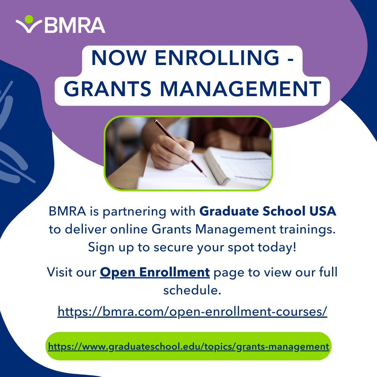 🤝 BMRA and <a href="/thegradschool/">Graduate School USA</a> have united to deliver high-impact, federally aligned training programs that equip today’s workforce with tomorrow’s skills. 
📣 Now enrolling for Grants Management courses
💻 Better training is within reach bmra.com