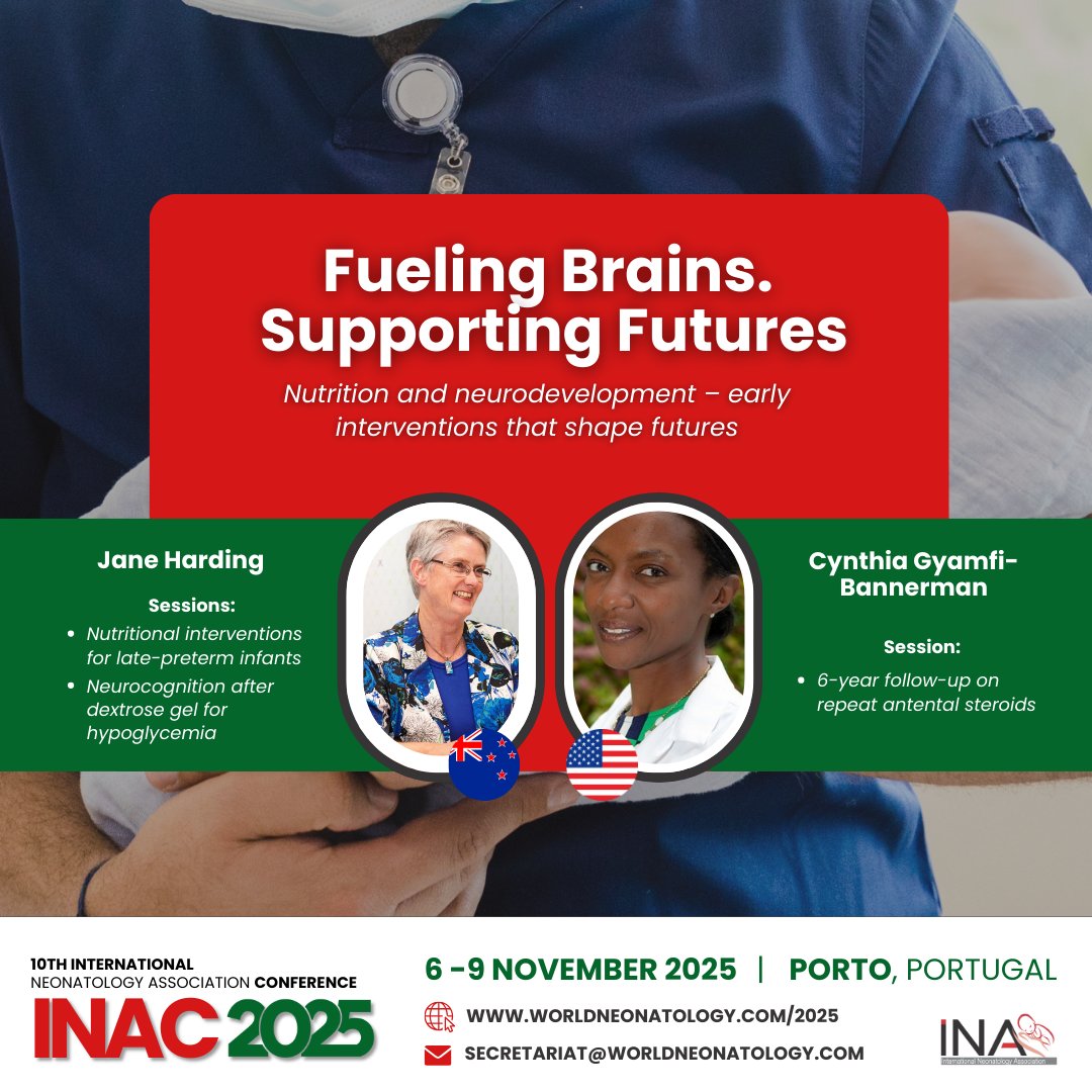 Nutrition, neurodevelopment, and long-term outcomes take the stage at INAC 2025.
Jane Harding on hypoglycemia and late-preterm nutrition.
Cynthia Gyamfi-Bannerman on repeat antenatal steroids.
worldneonatology.com/2025/programme/
#INAC2025 #Neonatology #Pediatrics #AntenatalSteroids