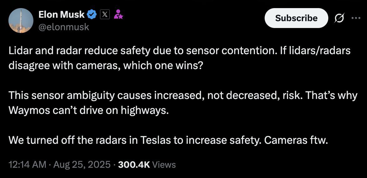 “Which one wins”??!! The sensor that detects danger, obviously. Redundancy is a prime concept in safety engineering. $TSLA