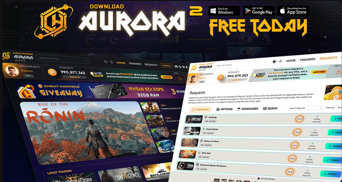 cheathappens's tweet image. 🚀 AURORA 2.0 is here — and it’s FREE.
Your all-in-one trainer launcher just got upgraded with a sleek interface, Savegame Requests, auto-cheat memory, and more.

🎮 Download Aurora 2.0 today → cheathappens.com
#CheatHappens #Aurora2 #GameTrainers #PCGaming