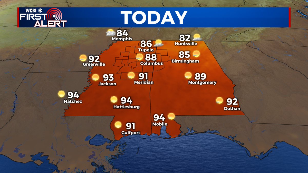 Highs in the upper 80s this afternoon with plenty of sun and a nice breeze! Tomorrrow morning we could see some showers before clearing Wednesday. Rain chances bump back up late week with heavy rain possible Thursday &amp; Friday.