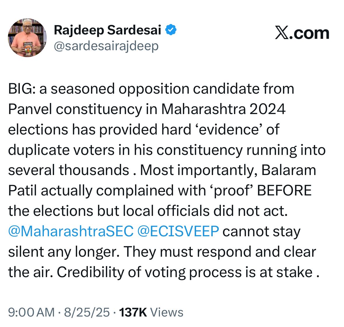🚨 Vote Chori in Panvel

85,211 duplicate voters exposed!
➡️ 25,855 in Panvel
➡️ 27,275 in Uran
➡️ 16,096 in Airoli
➡️ 15,397 in Belapur

BJP’s win margin = 51k, but fake/duplicate votes = 85k+ 🤯

Rahul Gandhi was right. #votechoriexposed