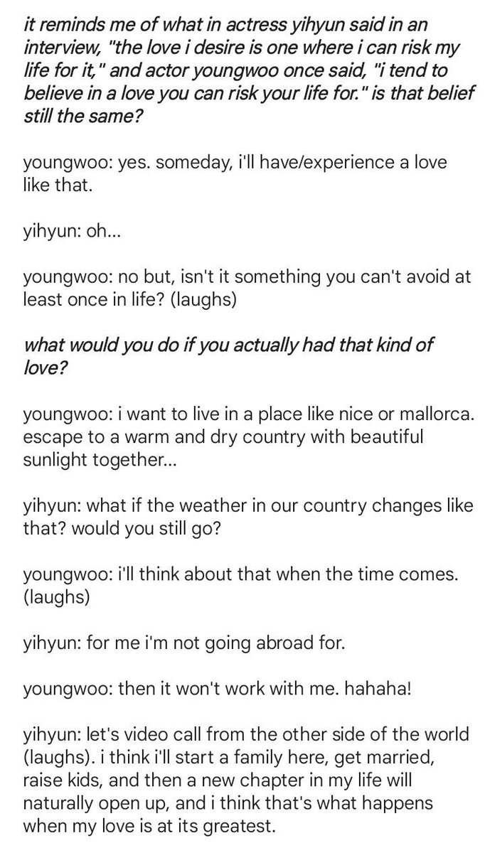 love these stories from choocho marie claire interview🌷

🦔: i felt that our chemistry was great not only during filming but also when we were hanging out on set.
🐹: yw and i are close, and we know each other personalities...,
so it's comfortable.