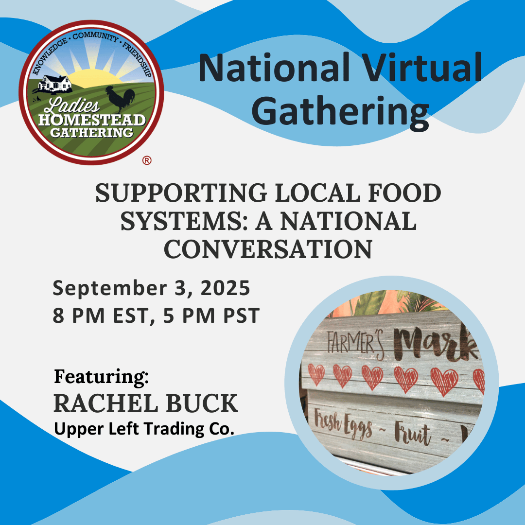 Wednesday, September 3rd, is our next National Virtual Gathering! 

Rachel, the owner of  Upper Left Trading Co., will offer practical guidance on how to source your food more intentionally and locally. 

Join us live: community.nlhg.org