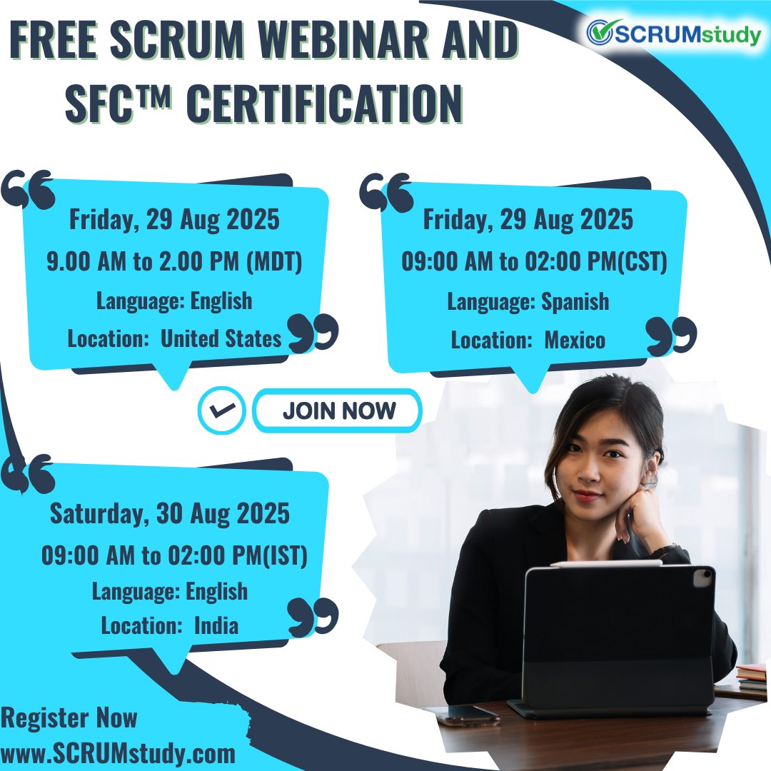 SCRUMstudy_'s tweet image. 𝗘𝗻𝗿𝗼𝗹𝗹 𝗶𝗻 𝗙𝗿𝗲𝗲 𝗩𝗶𝗿𝘁𝘂𝗮𝗹 𝗜𝗻𝘀𝘁𝗿𝘂𝗰𝘁𝗼𝗿-𝗹𝗲𝗱 𝗦𝗰𝗿𝘂𝗺 𝗙𝘂𝗻𝗱𝗮𝗺𝗲𝗻𝘁𝗮𝗹𝘀 𝗖𝗲𝗿𝘁𝗶𝗳𝗶𝗲𝗱 𝗖𝗹𝗮𝘀𝘀𝗲𝘀 𝗮𝗻𝗱 𝗚𝗲𝘁 𝗖𝗲𝗿𝘁𝗶𝗳𝗶𝗲𝗱 𝗳𝗼𝗿 𝗙𝗿𝗲𝗲.

Register Here: scrumstudy.com/classes/scrum-…
#scrum #scrumstudy #SFC #webinar #onlinelearning
