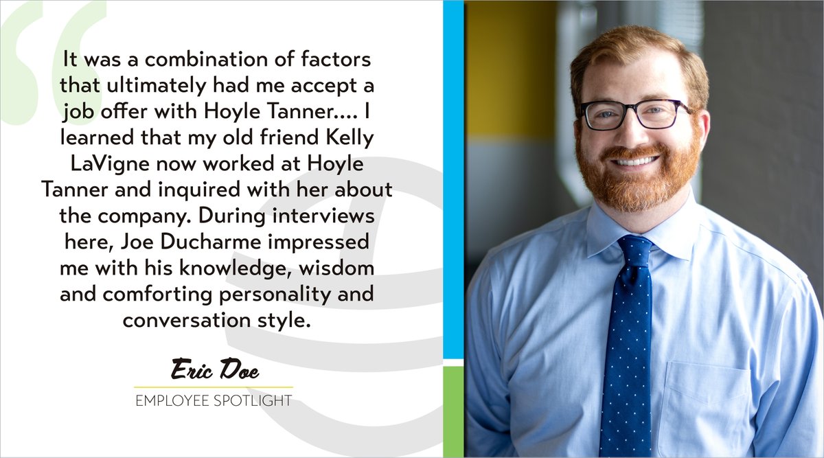 Today, our #EmployeeSpotlight features Eric Doe, Senior Environmental Engineer &amp; DIYer. Get to know Eric in this insightful Q&amp;A as part of our #MeetOurTeamMonday series! hoyletanner.com/employee-spotl…