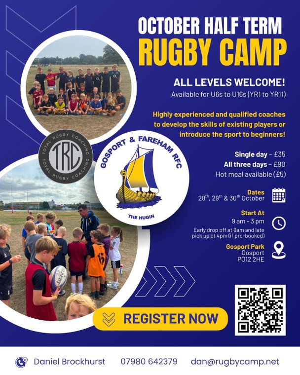 Gosport &amp; Fareham RFC October Rugby Camp – Book Your Spot Now! #Pitchero
gosportrugby.club/news/gosport-f…