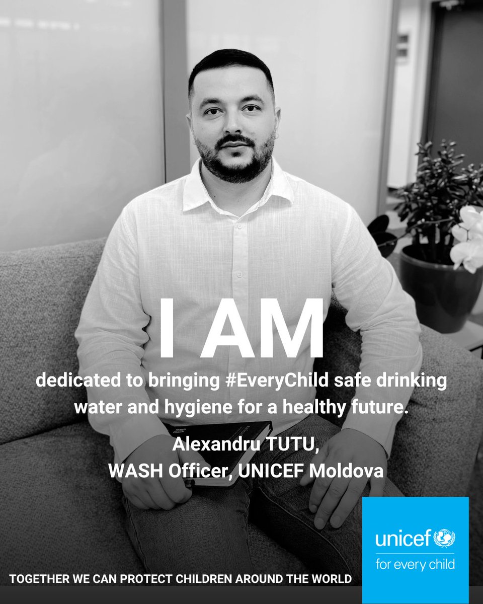 UNICEFMoldova's tweet photo. 💧Clean water & hygiene aren’t luxuries - they’re fundamental rights. For Alexandru Țuțu, WASH Officer, this means safe water in schools🚰& child-friendly sanitation. Today, he joins #IAmForEveryChild to show that every WASH investment is an investment in the future.
@UNICEF_ECA https://t.co/dsLCBhDmjL