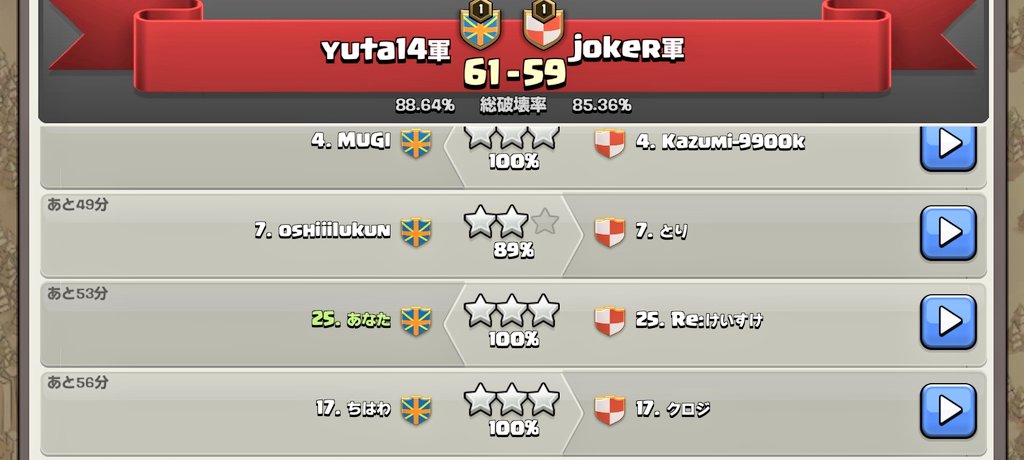 クラクラオフ会で、yuta軍とジョーカー軍にわかれてフレンド対戦がありました。
私はなんとなんとなんと、けいすけさんに攻められました！光栄です！すごい記念になりました。
ありがとうございました。
#クラクラオフイベ
#クラクラオフ会