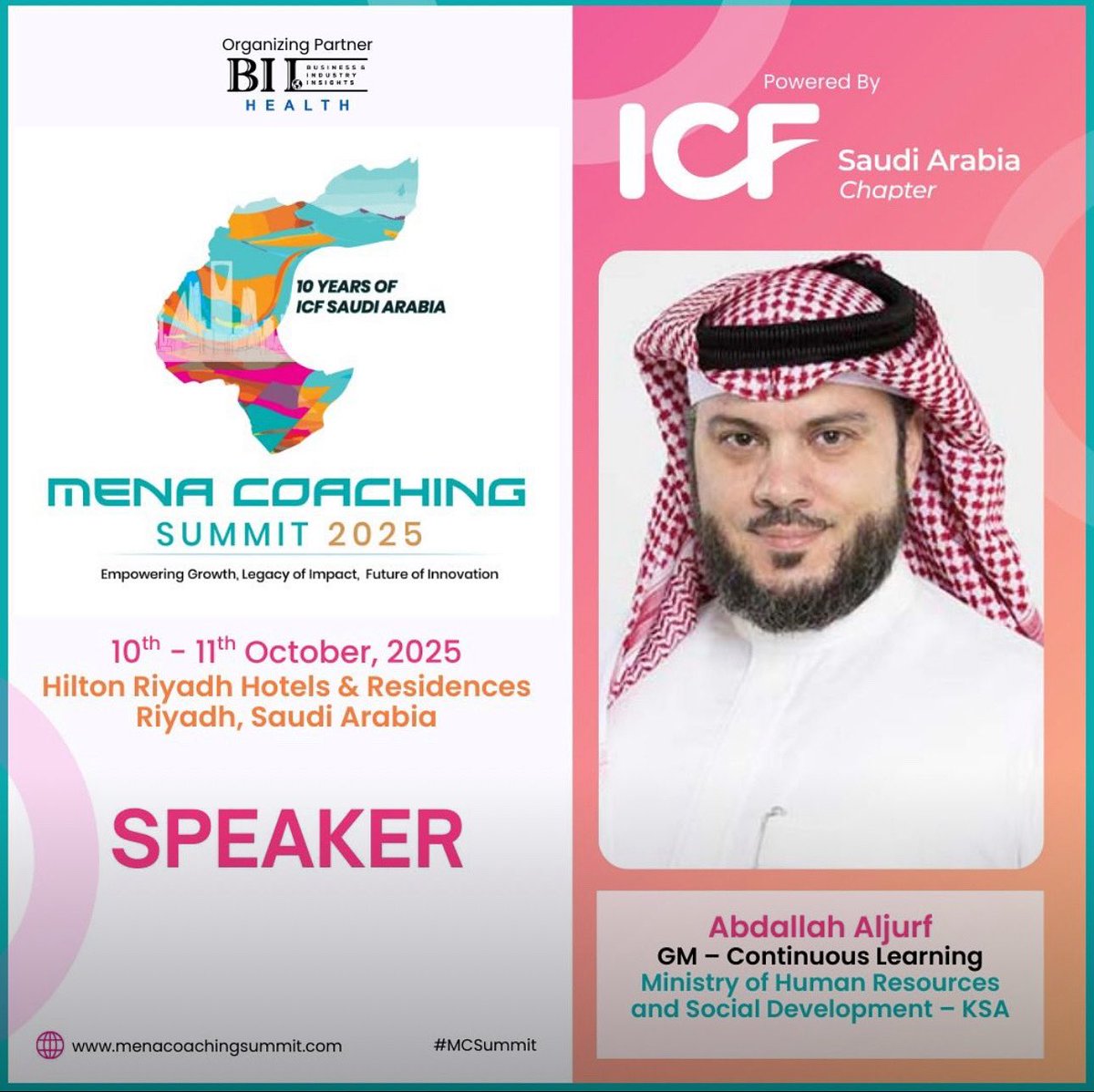 لا تفوّتوا فرصة لقاء عبدالله الجرف <a href="/Aljurf/">Abdallah Aljurf</a> – المدير العام للتعلم المستمر <a href="/HRSD_SA/">وزارة الموارد البشرية والتنمية الاجتماعية</a> وزارة الموارد البشرية والتنمية الاجتماعية – السعودية 🇸🇦

📅 10–11 أكتوبر 2025
📍 الرياض – السعودية

سجّل الآن: menacoachingsummit.com/register

#ICFMENASummit #ICF #ICFMENA2025 #ICFSaudi10 #تطوير_القيادة