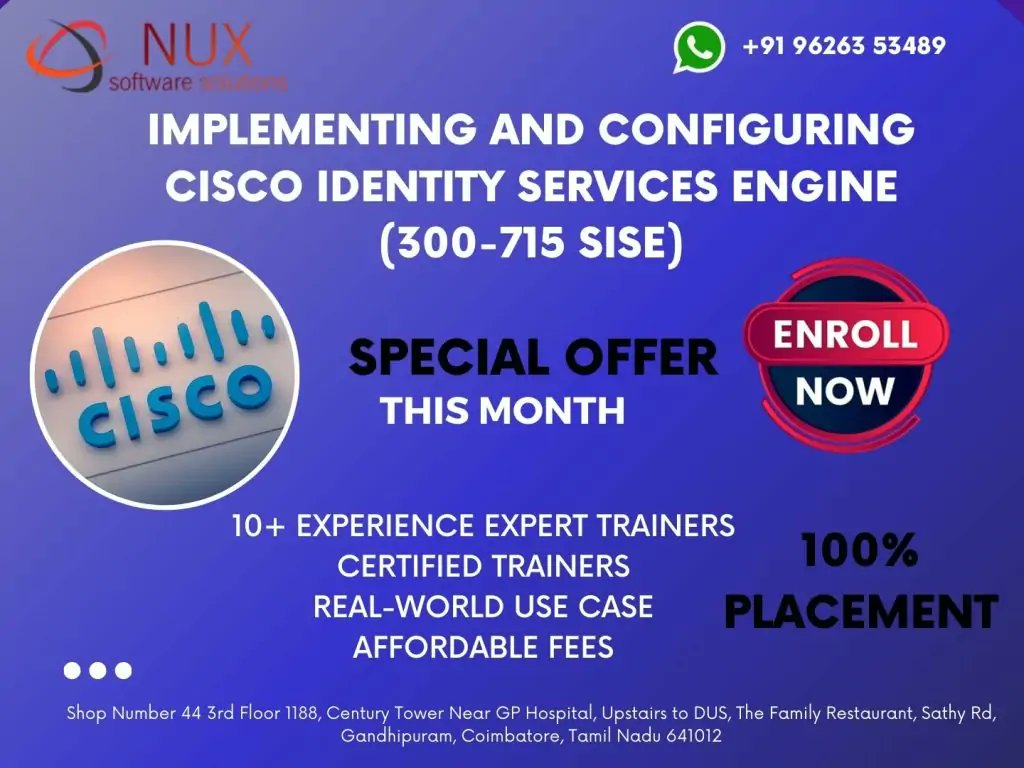 NuxSoftware's tweet image. 🔐 Master #CiscoISE with 300-715 SISE Training in Coimbatore! Learn secure access, policies &amp;amp; #ZeroTrust strategies. #CCNPSecurity #CiscoTraining