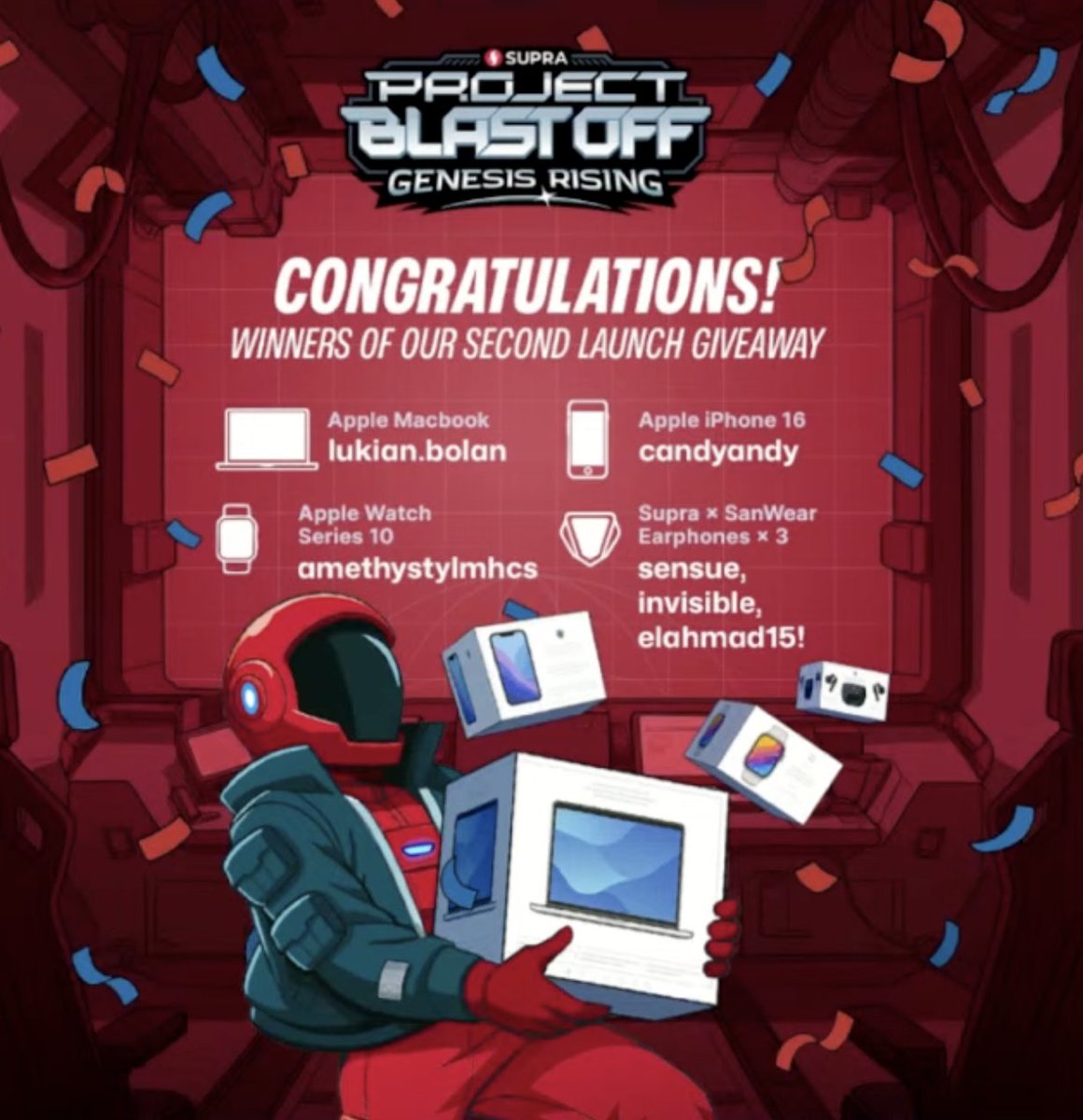 Futura Meridian on Supra (@fm_on_supra) on Twitter photo ๐โจ Mission Accomplished! โจ๐
Big congrats to the <a href="/SUPRA_Labs/">Supra</a> Project Blast Off 2.0 champions! ๐
๐ฅ <a href="/Lukianbolan/">Norman Lukian SparkChain.AI</a>
๐ฅ <a href="/candyandyx/">CandyAndy $SUPRA</a>
โฆ& all the incredible participants who took this journey with us! ๐
Your creativity, energy, and passion for $SUPRA are what fuel our rocket to ๐โจ Mission Accomplished! โจ๐
Big congrats to the <a href="/SUPRA_Labs/">Supra</a> Project Blast Off 2.0 champions! ๐
๐ฅ <a href="/Lukianbolan/">Norman Lukian SparkChain.AI</a>
๐ฅ <a href="/candyandyx/">CandyAndy $SUPRA</a>
โฆ& all the incredible participants who took this journey with us! ๐
Your creativity, energy, and passion for $SUPRA are what fuel our rocket to