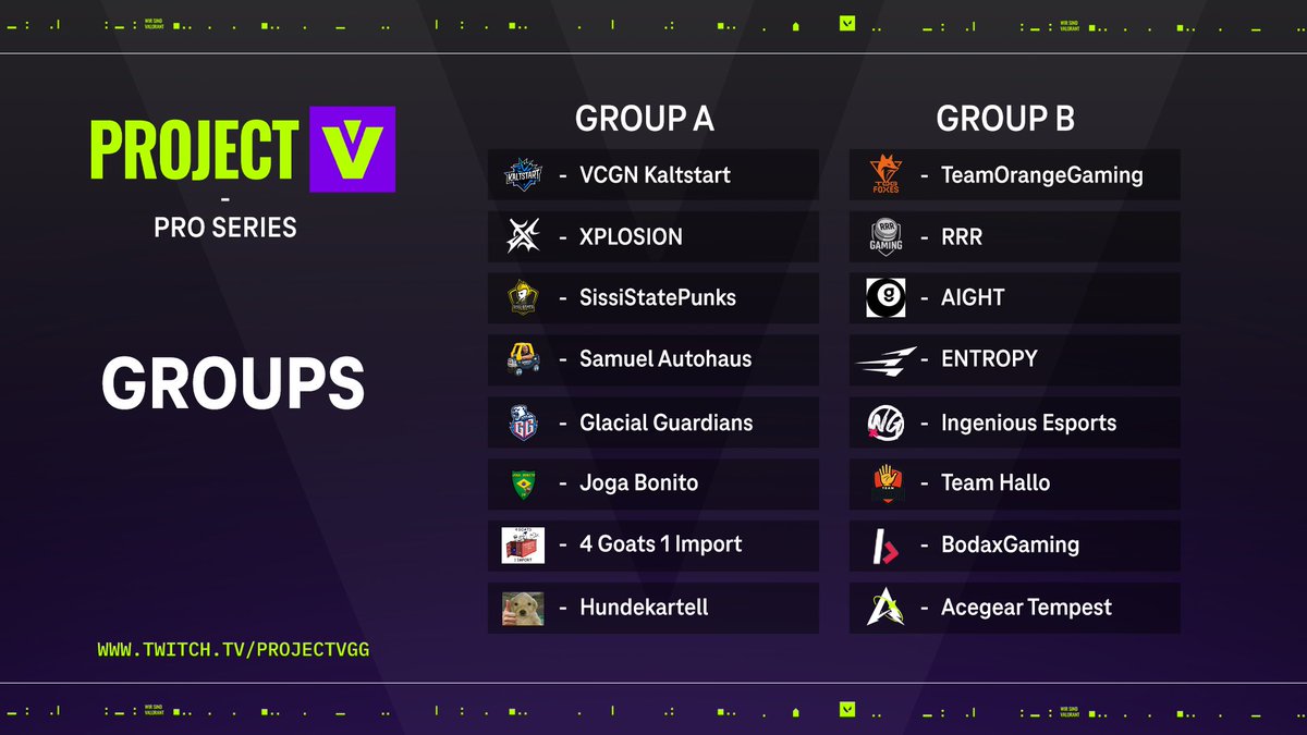 🚨 Diese Woche startet die erste #PROSERIES!🚨
In jeder Gruppe warten:
✨ 5 Invited Teams
✨ 3 Teams aus den Qualifiern

Erstes Pro Weekly ist am Mittwoch und der Spieltag folgt dann am Freitag! 
Gruppe A &amp; Gruppe B sind bereit - seid ihr es auch? 🔥