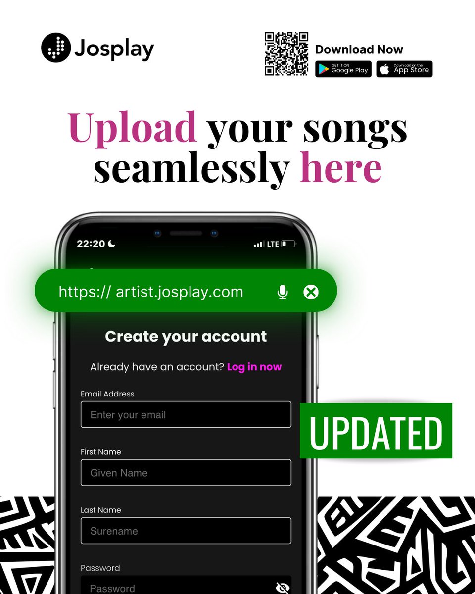 josplaymusic's tweet image. New Update! 

The Josplay Artist Portal just got smoother; no more 404 stress.  Upload your songs now at artist.josplay.com

Your sound. Our culture. One global stage. 

#josplay #africanmusic #updatealert