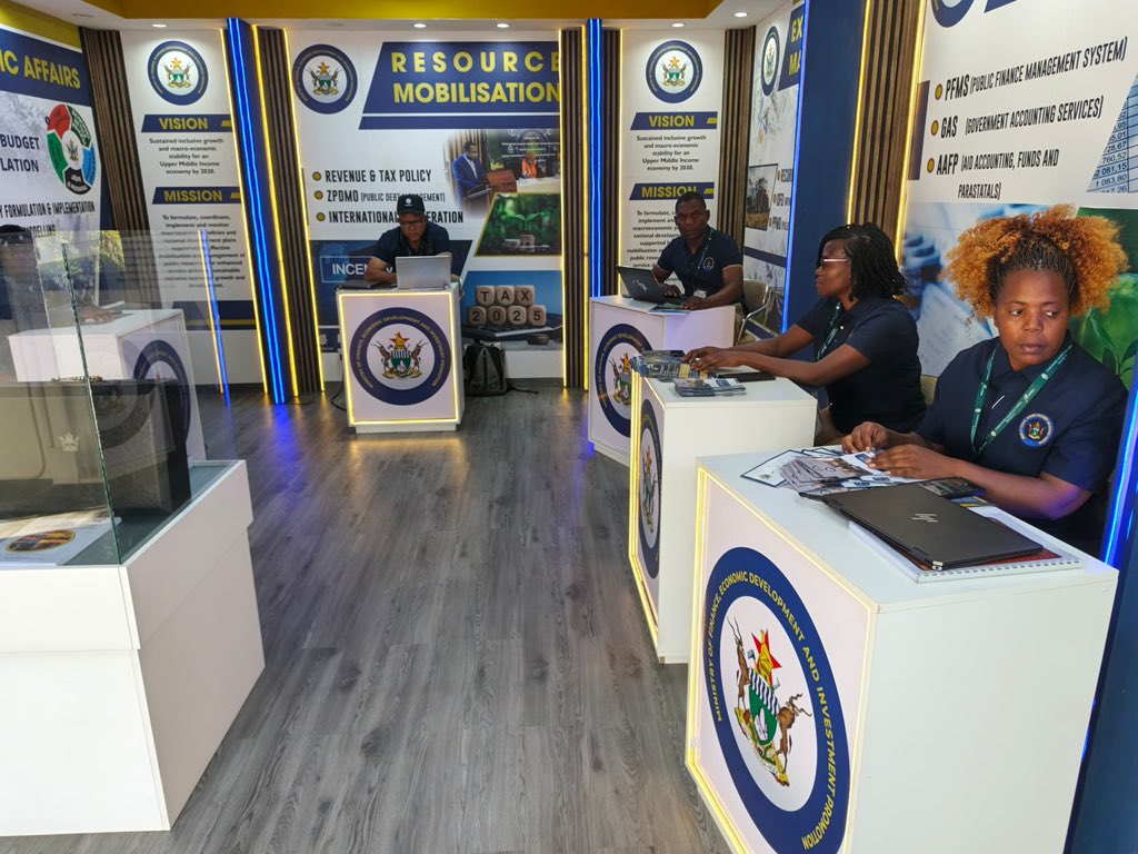 ZimTreasury's tweet photo. The Ministry of Finance, Economic Development and Investment Promotion is participating in the Zimbabwe Agricultural Show 2025 under the theme:  
“Agricultural Value Chain Financing: Connecting the Dots Towards Sustainable Economic Transformation.” 
Visit the MoFEDIP stand, located opposite the Hall of Commerce, to engage with our team and stay informed on key national economic development issues.  
#ZAS2025
