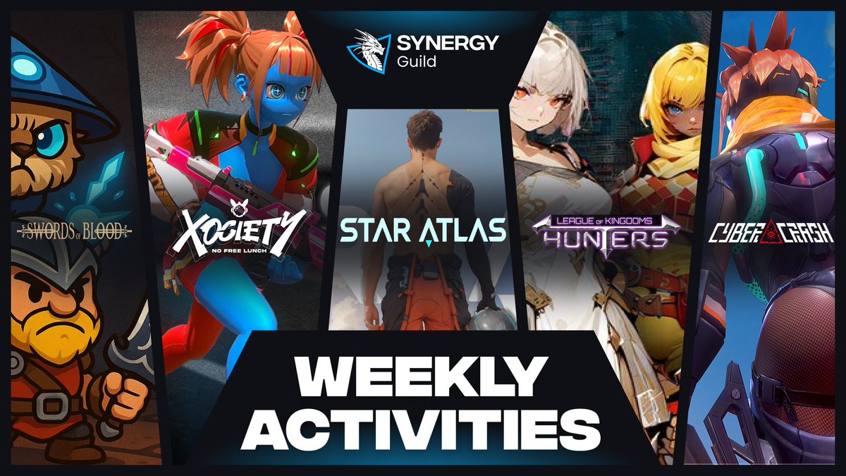 Synergy Guild (@synergyguild) on Twitter photo 💎 SYNERGY SPOTLIGHT: Weekly GameFi Events
➤ <a href="/SwordsofBlood_/">Swords of Blood ⚔️</a> — the long-awaited launch is here
Farm fragments in dungeons to craft NFT equipment
➤ <a href="/xocietyofficial/">XOCIETY</a> — an exciting hero shooter
Compete on the leaderboard and earn $XO tokens
➤ <a href="/staratlas/">Star Atlas (Summer) 🚀☀️🌴</a> — the legendary SciFi 💎 SYNERGY SPOTLIGHT: Weekly GameFi Events
➤ <a href="/SwordsofBlood_/">Swords of Blood ⚔️</a> — the long-awaited launch is here
Farm fragments in dungeons to craft NFT equipment
➤ <a href="/xocietyofficial/">XOCIETY</a> — an exciting hero shooter
Compete on the leaderboard and earn $XO tokens
➤ <a href="/staratlas/">Star Atlas (Summer) 🚀☀️🌴</a> — the legendary SciFi