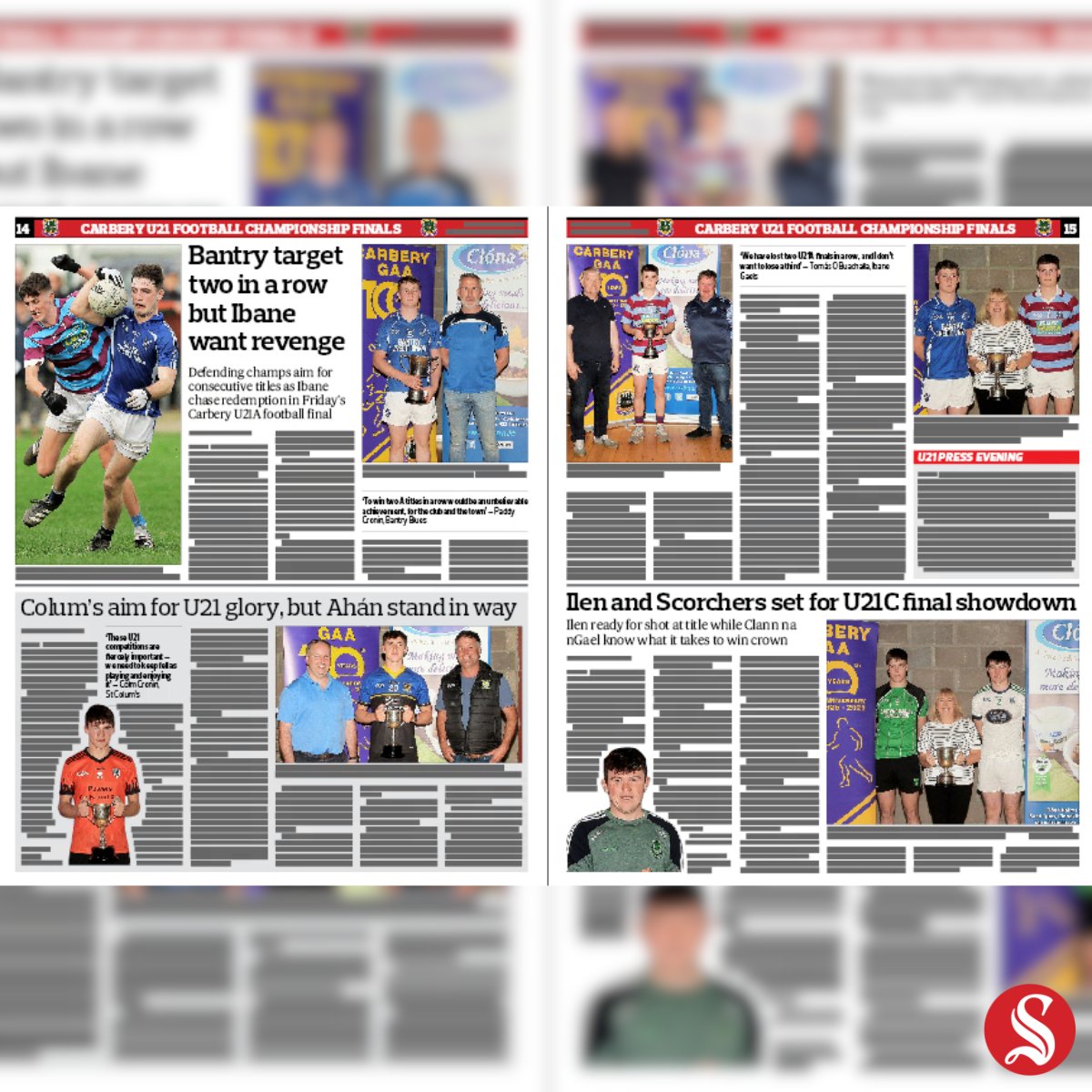 KieranMcC_SS's tweet image. In Thursday's @SouthernStarIRL Sport, we have a two-page spread on the three @carberygaa U21 football finals this weekend.

@bantryblues v @IbaneGael 
@AhanGaelsGAA v @ColumsGAA 
@IlenRoversGAA v @clongaa 

To subscribe ➡️ southernstar.ie/subscribe