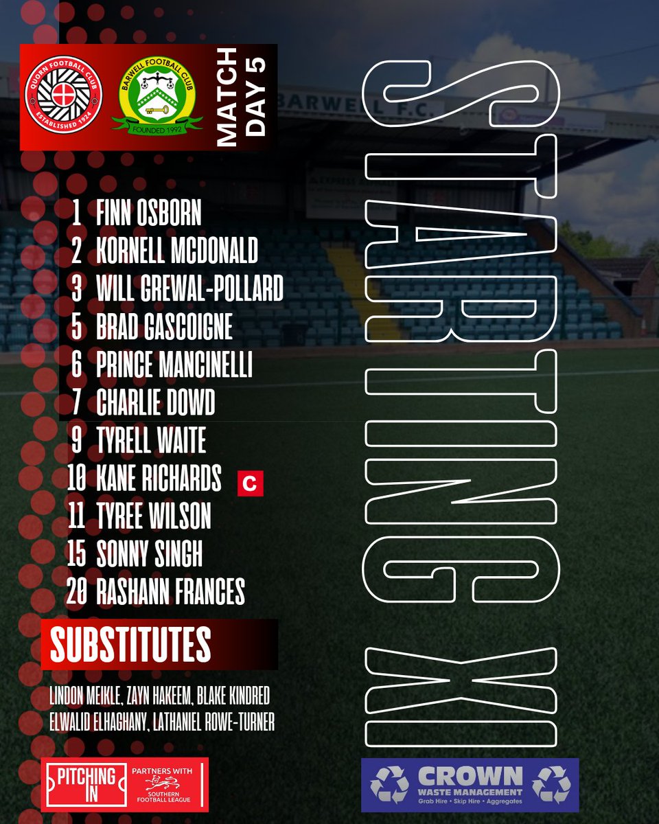 Barwell starting 11 in today's Leicestershire Derby at <a href="/QuornAFC/">Quorn Football Club</a>