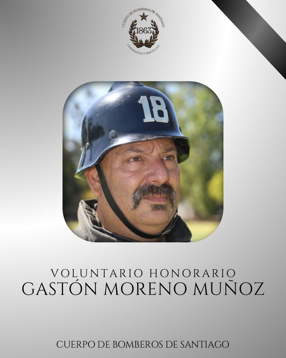Quiero hacer llegar mi más sentido pésame a la <a href="/bomba18cl/">Decimoctava Compañía Vitacura</a>, por la partida del Voluntario Honorario, Gastón Moreno Muñoz (Q.E.P.D.), con premio por 15 años de servicio.
Mis condolencias para todos los integrantes de la Decimoctava Compañía, sus amigos y su familia.
<a href="/cbsantiago/">Cuerpo de Bomberos de Santiago</a>