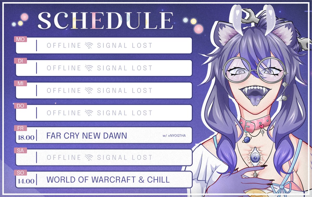 STRIMMMM !!!!!! Ich erhol mich Anfang der Woche noch ein bisschen daher erst Ende Woche ABER ich freu mich riesig auf euch &lt;3 Freitag gibt's Apokalypse und Sonntag Chillen wir ein bisschen mit WoW n_n #gervtuber