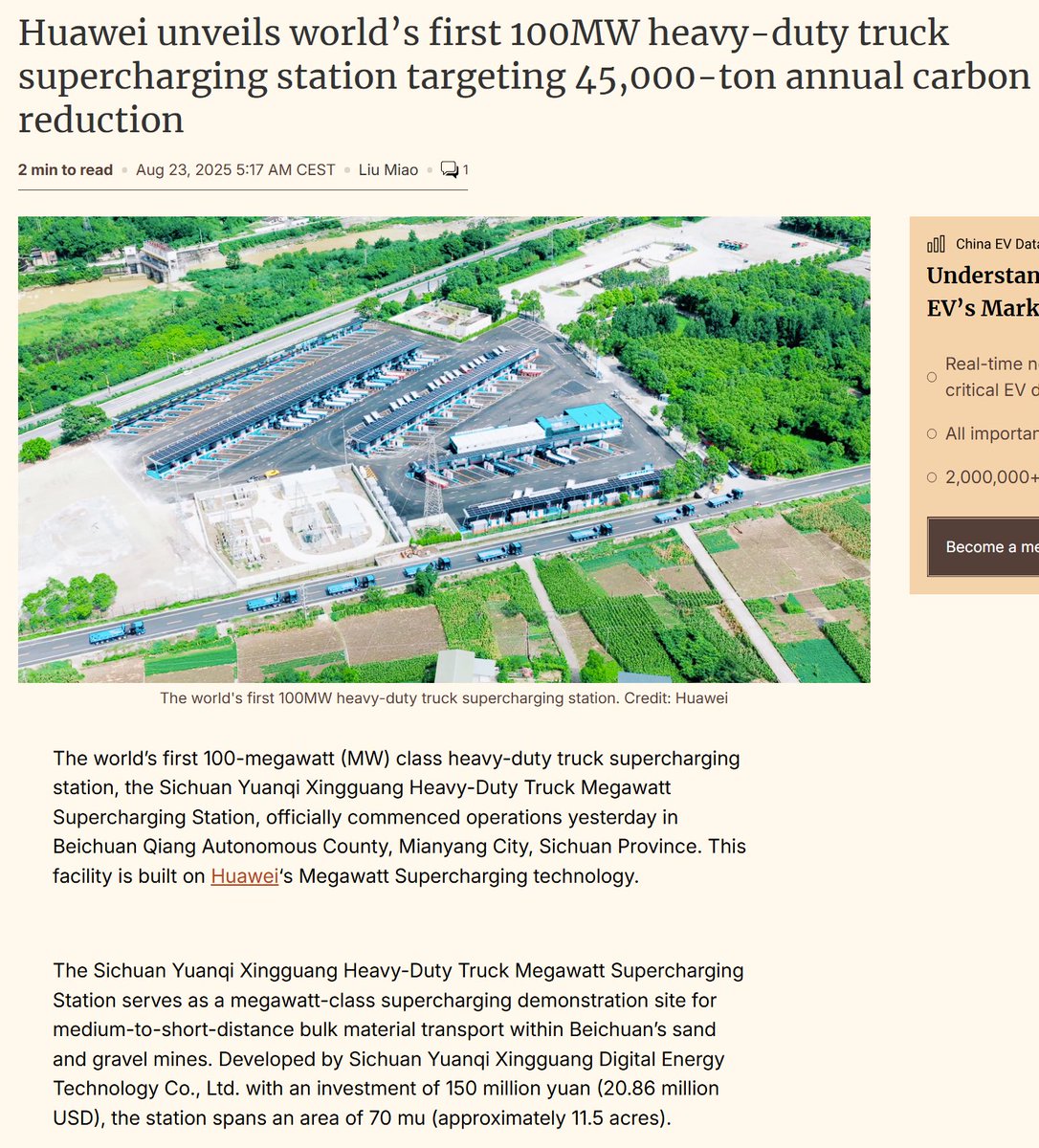 100MW mass-charging for HEAVY TRUCKS! 126 charging points! And what Huawei  can do in one location, it can replicate across all of China. Businesses  will switch to #electric #trucks rapidly to capture