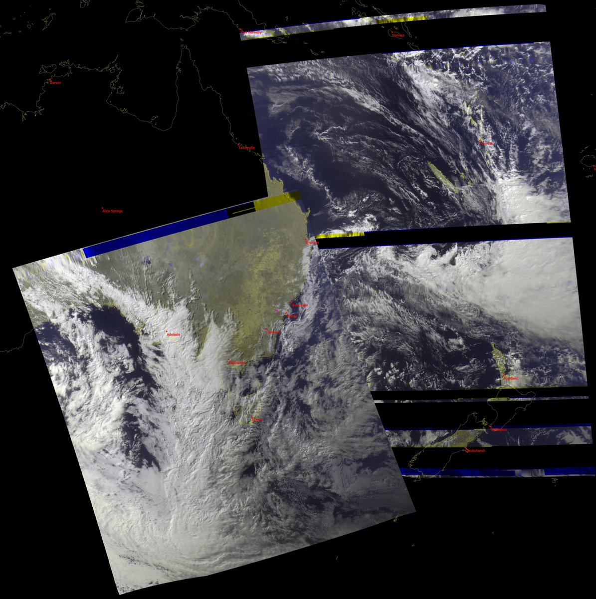 #MeteorMN2_4 afternoon composite 25 Aug AEST
#Satdump, #QFH, #Noaa Nooelec, #RTLSDR
#weather #LRPT #satellite #Australia #NewZealand