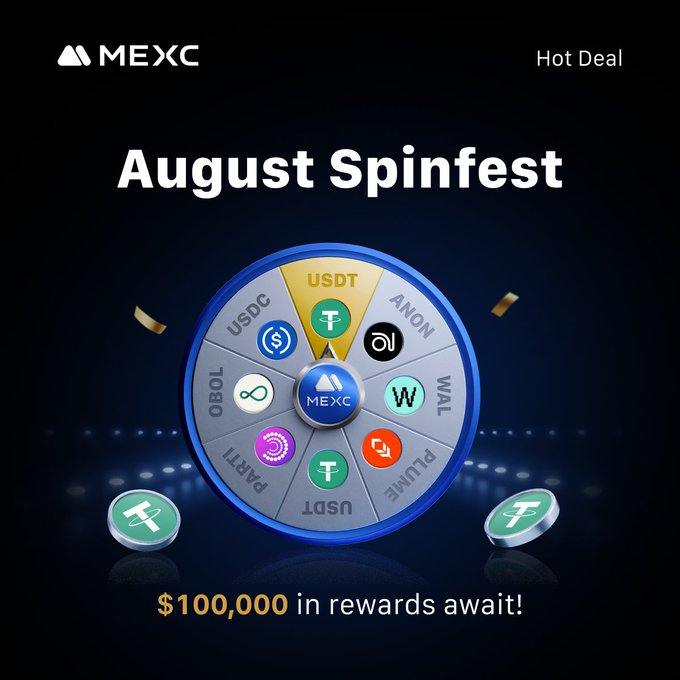 MEXC_DE's tweet photo. 🔥 Das August Spinfest läuft auf #MEXC!

🎡 Drehe am Rad und sichere dir deinen Anteil am 100,000 USD Preispool.
🎁 Gewinne u. a. $USDT , $USDC , $ANON , $OBOL , $PLUME , $PARTI , $WAL & mehr!

👉 Jetzt drehen & dein Glück probieren:
https://t.co/msen87V2oK

#MEXC #Spinfest #Crypto #Rewards