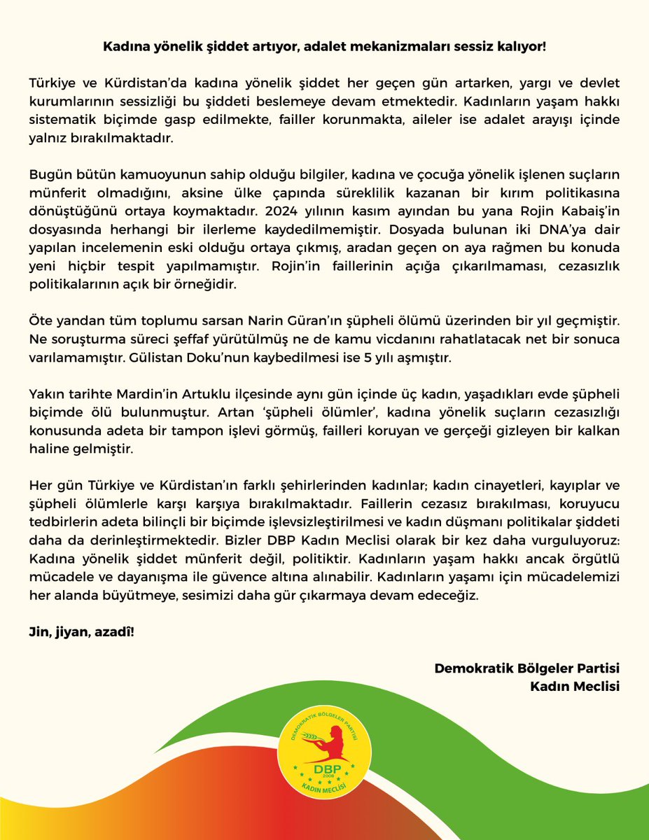 Kadına yönelik şiddet artıyor, adalet mekanizmalar sessiz kalıyor! 

Kadın Meclisimizin kadına yönelik şiddet ve şüpheli ölümlere dair açıklaması: