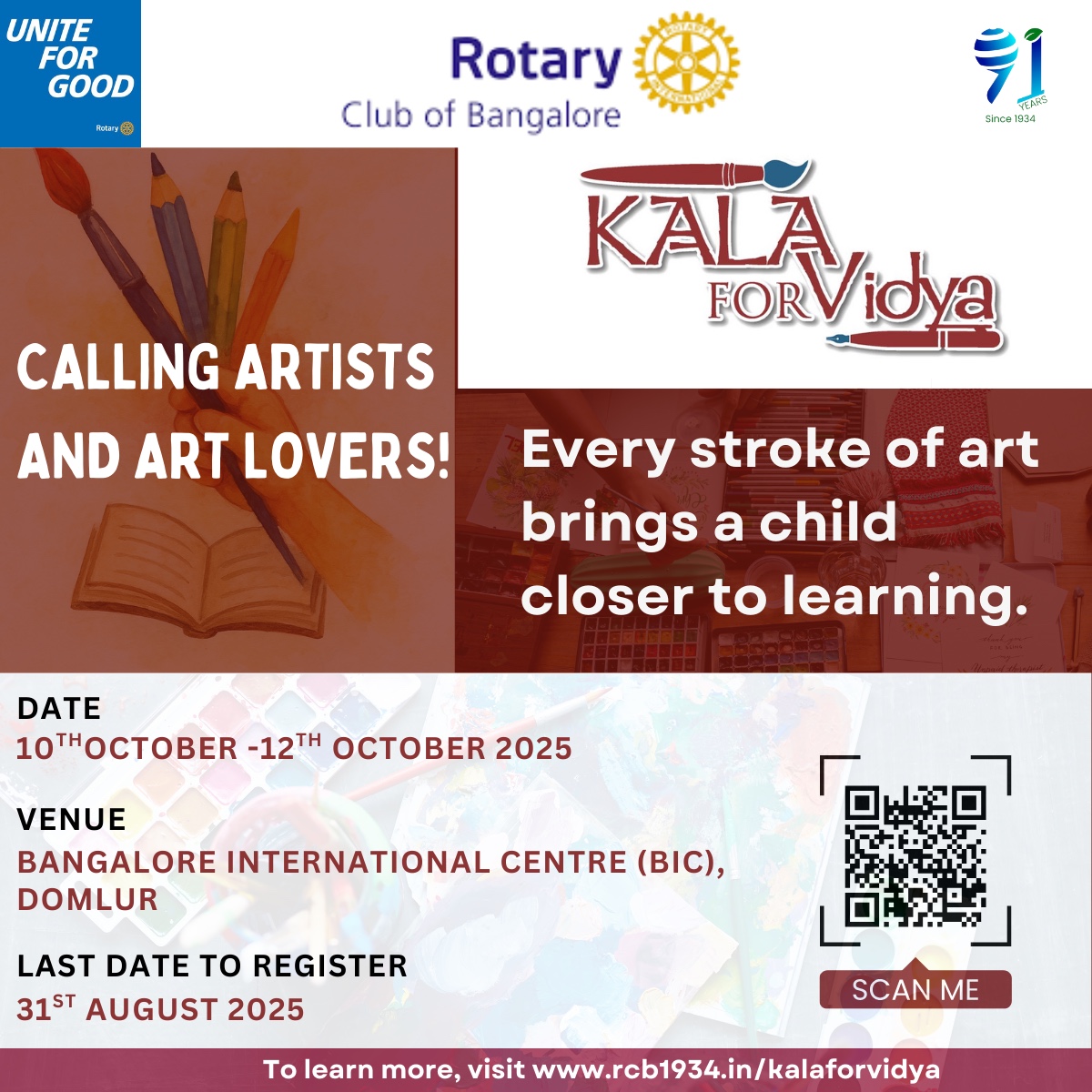 rcb1934's tweet photo. Your brushstrokes can brighten a child’s future.
Be part of Kala for Vidya, where every artwork helps bring education closer to children in need.
Submit your paintings and artworks before August 31st, 2025 to join this meaningful cause.

Visit https://t.co/EhtMziLg57 for more. https://t.co/cCoZyIWdwv