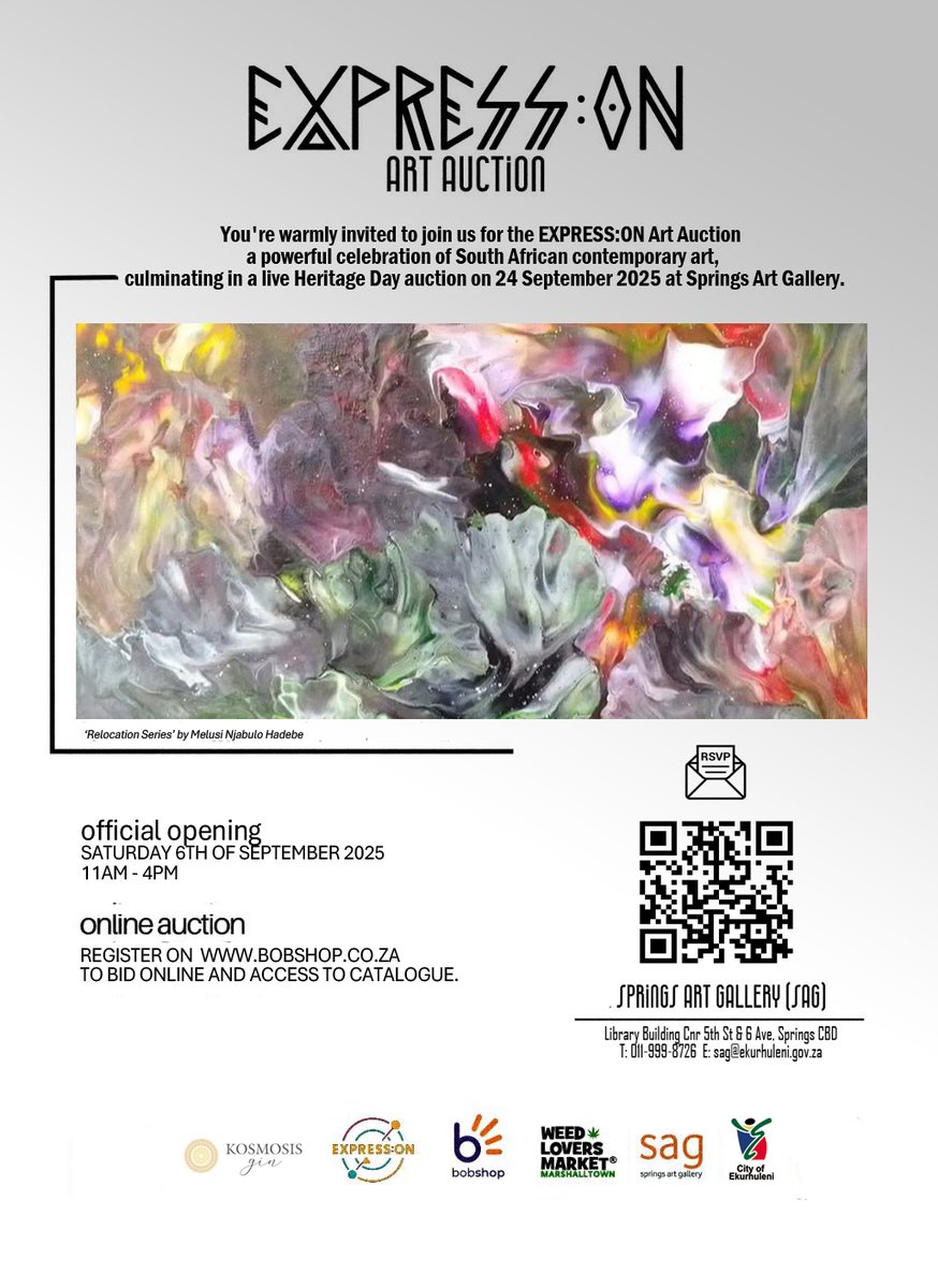 City_Ekurhuleni's tweet image. Something bold is coming to Springs Art Gallery! EXPRESS: ON is a month-long celebration of South African contemporary art, opening Saturday, 6 September at 12PM. Own, bid, and support our artists. Follow us for updates. #SAG #CoEArt #ExpressOn