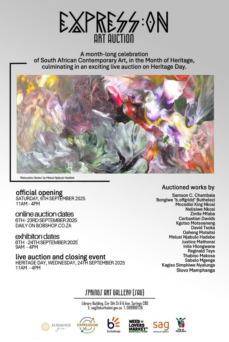 City_Ekurhuleni's tweet image. Something bold is coming to Springs Art Gallery! EXPRESS: ON is a month-long celebration of South African contemporary art, opening Saturday, 6 September at 12PM. Own, bid, and support our artists. Follow us for updates. #SAG #CoEArt #ExpressOn