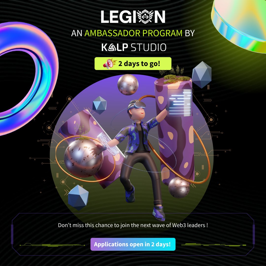 Kalp Studio proudly launches the LEGION Ambassador Program ✨
This is your chance to:
✅ Host events &amp; organize hackathons
✅ Learn directly from industry mentors
✅ Earn exclusive Kalp Studio merch &amp; rewards
✅ Build your own squad &amp; take part in epic challenges
🌍 Join India’s