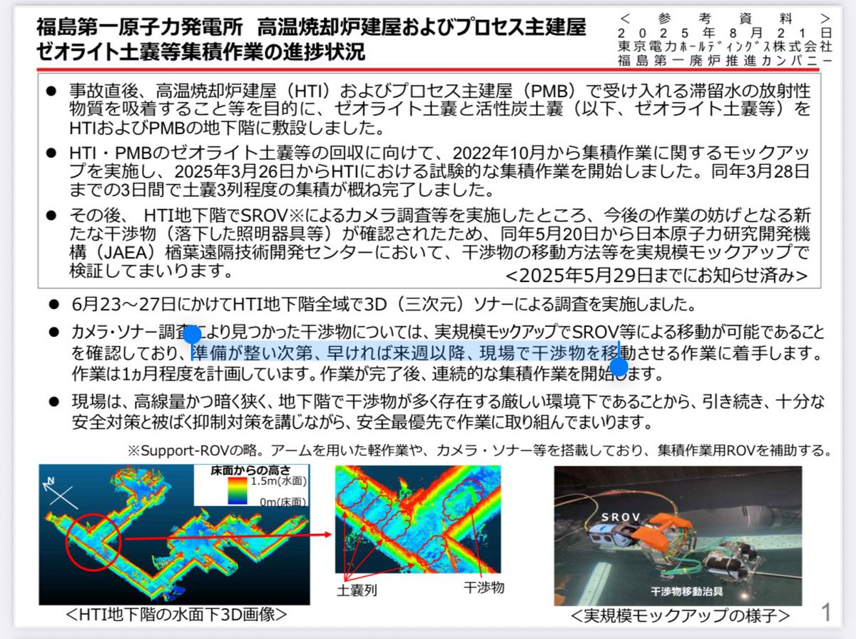 この時、2025年度に開始すると言っていたプロセス主建屋の高濃度放射能ゴミとなったゼオライト土嚢の回収準備が、今週始まったそうだ。
tepco.co.jp/decommission/i…