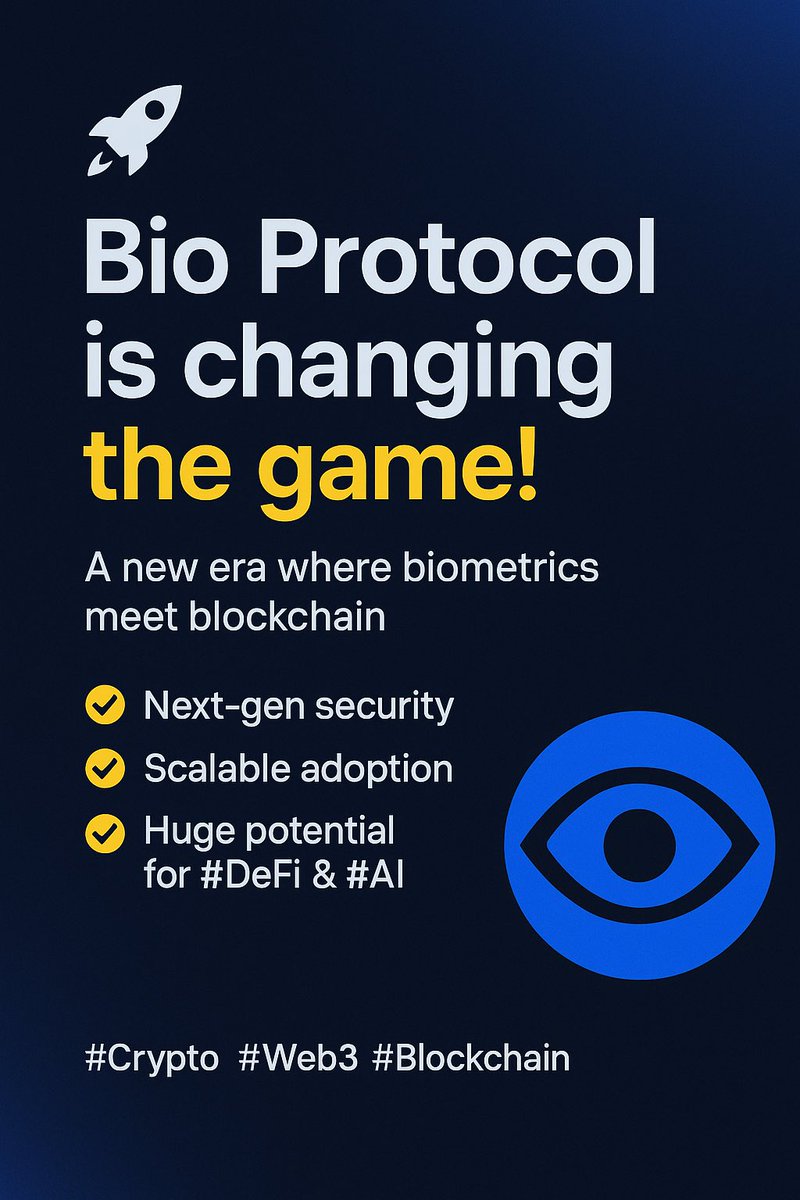 Bio Protocol = biometrics + blockchain
A decentralized layer for identity, privacy &amp; verification in Web3.
No passwords. No central servers. Just trustless authentication powered by cryptography.
The future of digital ID starts here.
#Web3 #DeFi #AI #Security #BioProtocol
