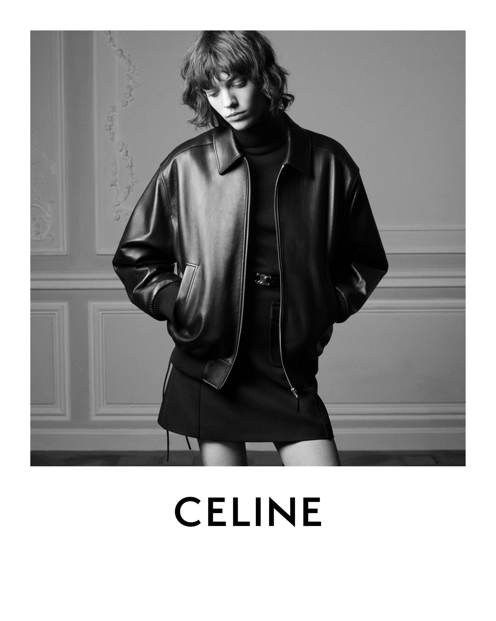 不*読様 CELINEジャケット YZERR着用 CELINE】カーフスキン カボション付き バイカージャケット