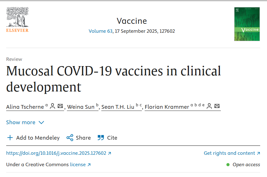 florian_krammer's tweet photo. Alina Tscherne from my lab in Vienna wrote a really comprehensive overview of mucosal COVID-19 vaccines in clinical development.  
Open Access: https://t.co/p9DAV8udZl
@MedUni_Wien https://t.co/BA75ldW02G