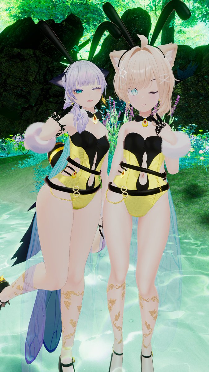 おーちゃんさん遊びに来てくれ一緒にパシャリ～♡
その後、マッサーさんも着てくれて蜂さんいっぱい集まりましたわ～♡
ちょうど綺麗なワールドだったから写真が映えるね✨