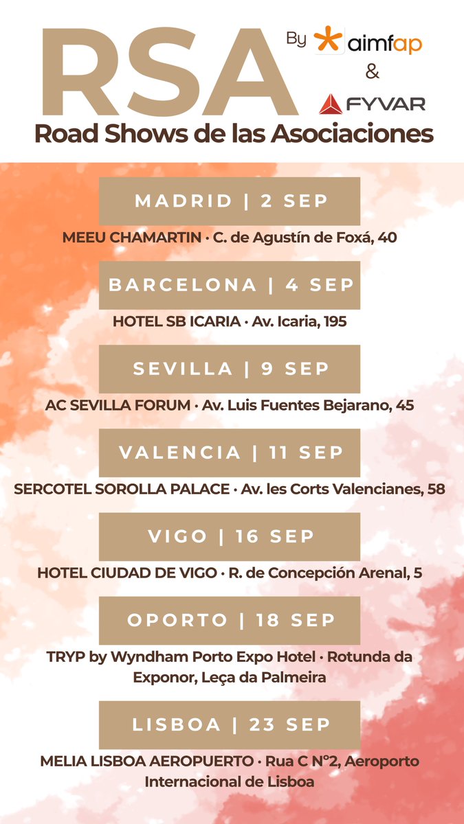 aimfap's tweet image. 📢 La próxima semana comienzan los Road Shows de Otoño 🍂
7 ciudades, las mejores empresas del sector y tú no puedes faltar. 🚛
🎟️ Regístrate gratis y recibe tu acreditación por email. 👉 aimfap.com/roadshows-oton…

¡Nos vemos en el camino! 👋