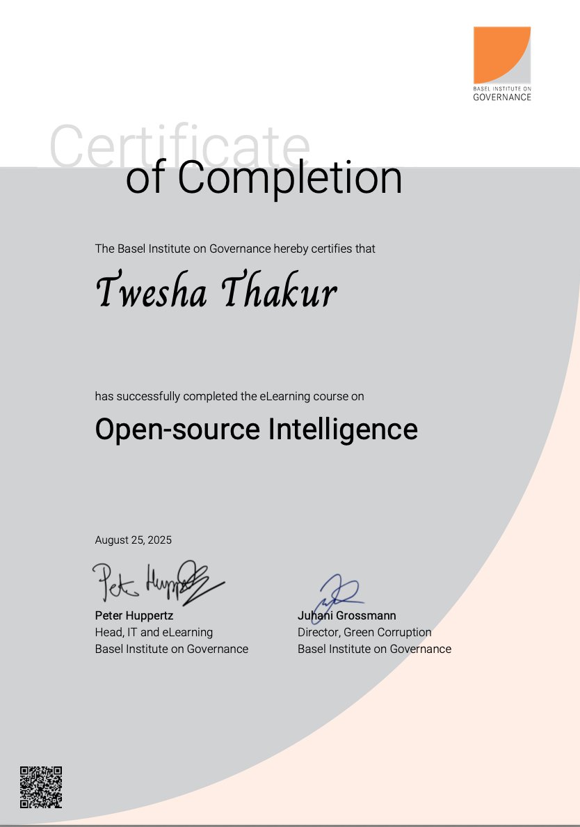 Just completed a course from the Basel Institute of Governance — loved the interactive case study! A great way to gain hands-on experience in #OSINT