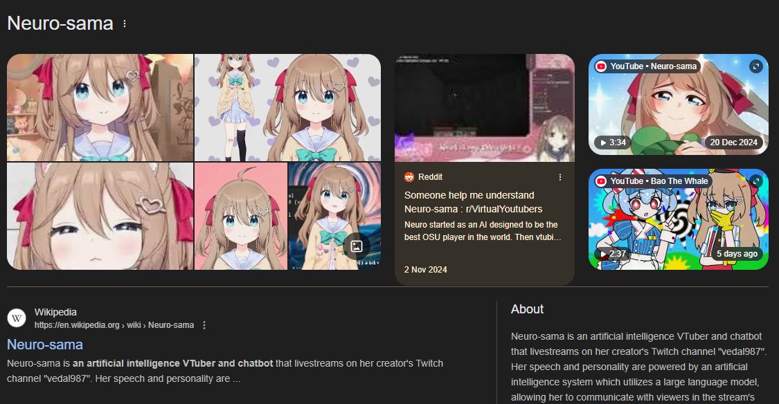 $NEUROSAMA is the first fully AI artificial intelligence Vtuber

Build by Vedal, the AI listens and responds live with other real human Vtubers

This is the TRUE AI Vtuber.

In fact, AIRI token was based on her